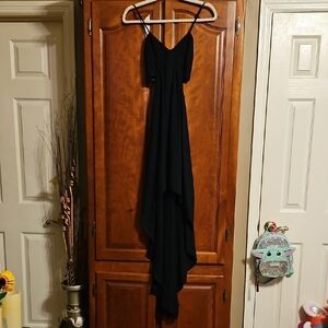 Express Black Tiered Sundress with Spaghetti Straps for Cocktail